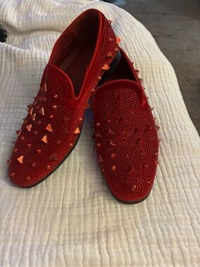 Royal Shoes Red Velvet Studded Loafers